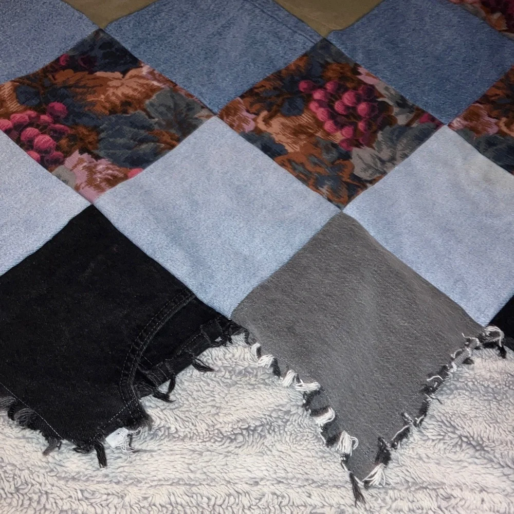 Patchwork Denim and Floral‎ Throw Blanket